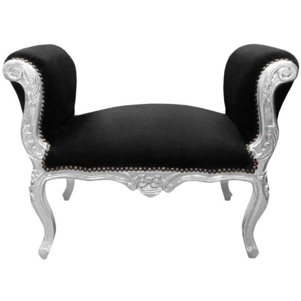 Baroque bench Louis XV style - Black velvet fabric - Silver wood - MACE