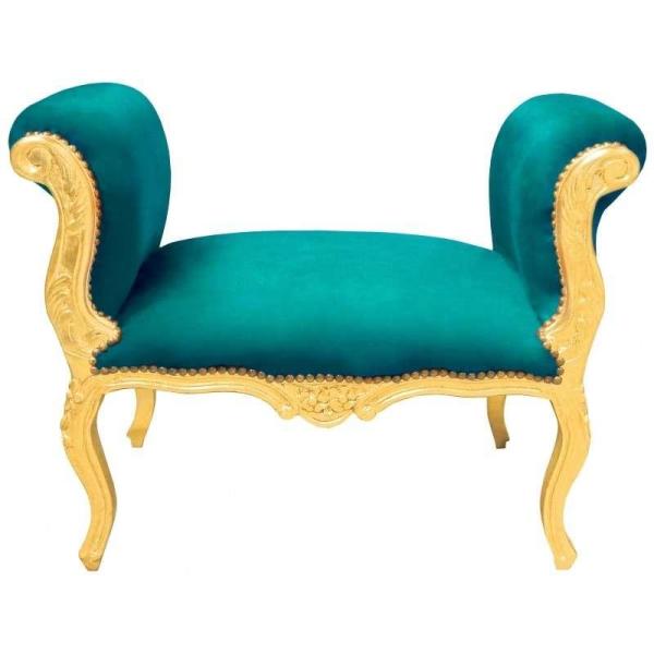 Baroque bench Louis XV style - Green velvet fabric - Gold wood - MACE