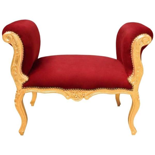 Baroque bench Louis XV style - Burgundy velvet fabric - Gold wood - MACE