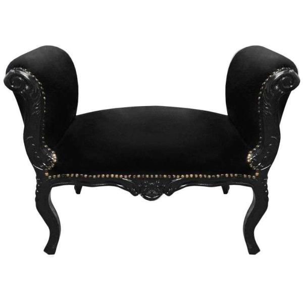 Baroque bench Louis XV style - Black velvet fabric - Black lacquer wood - MACE