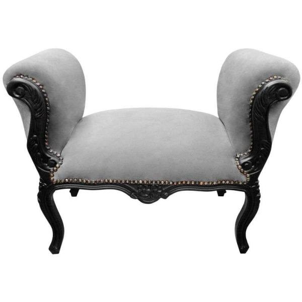 Baroque bench Louis XV style - Gray velvet fabric - Matt black lacquer wood - MACE