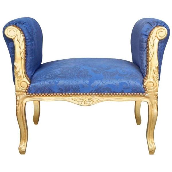 Baroque Bench Louis XV Style - Blue goblins satin Fabric - Gold Wood - MACE