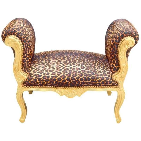 Baroque Bench Louis XV Style - Leopard Fabric - Gold Wood - MACE