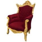 Barock-Rokoko-Stil - Sessel - Gold/Rot-Burgund - Klassische Möbel - Wohnzimmermöbel - Samtstoff Rot-Burgund - Alle Zimmer Möbel - Breite 90 cm - MACE
