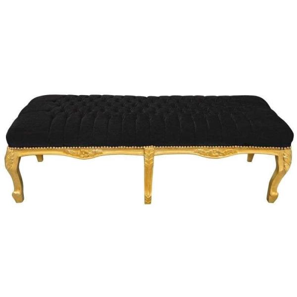 arocke Flachbank Louis XV - Schwarzer Samtstoff - Goldenes Holz - MACE
