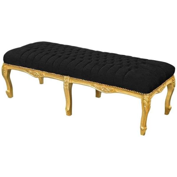 arocke Flachbank Louis XV - Schwarzer Samtstoff - Goldenes Holz - MACE