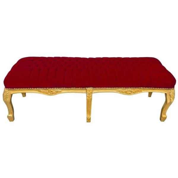 Baroque Flat Bench Louis XV - Burgundy Velvet Fabric - Gold Wood - MACE