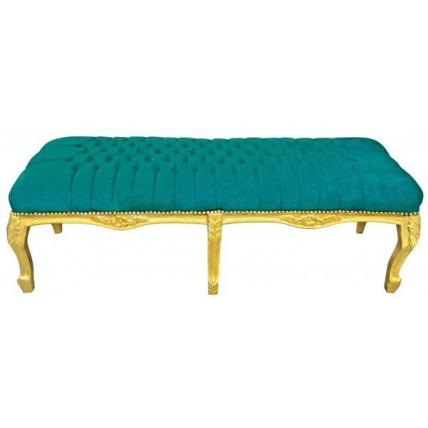 Baroque Flat Bench Louis XV - Green Velvet Fabric - Gold Wood - MACE