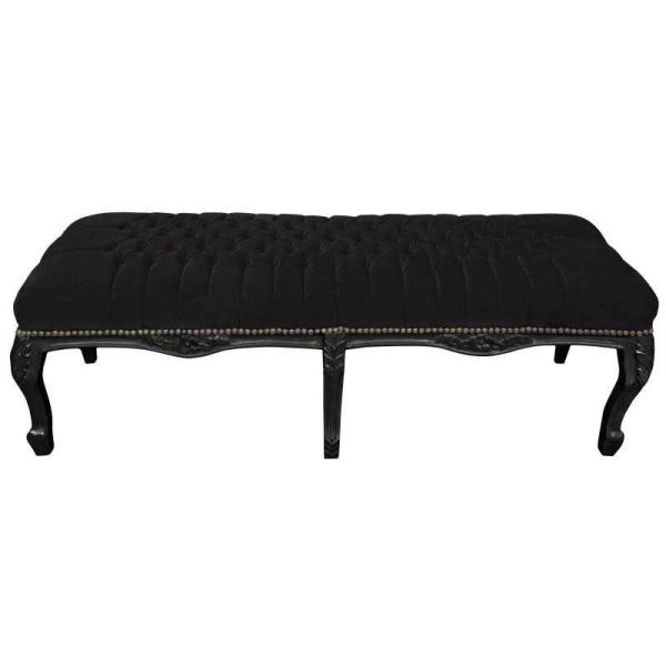 Baroque Flat Bench Louis XV - Black Velvet Fabric - Black wood - MACE