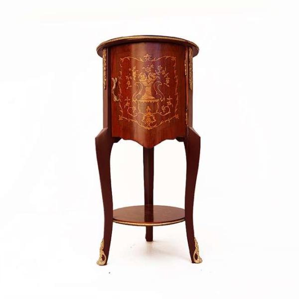 MACE - Barque Louis XV Beistelltisch - Runde Form - Braune Farbe - Bras - Drei kleine Schubladen - Intarsien