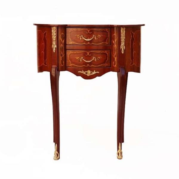 MACE- Barockstil Louis XVI - Nierenförmiger Beistelltisch - Zwei Schubladen - Intarsien - Farbe braun - Messing