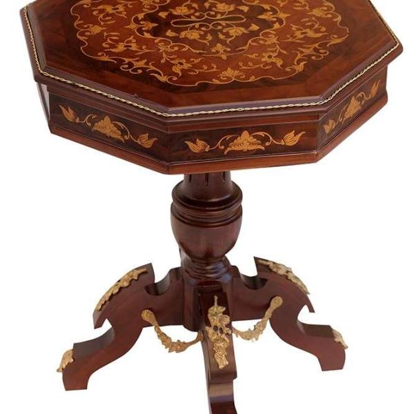 MACE - Barocker Beistelltisch im Stil Louis XV - Sechseckiger Beistelltisch - Farbe braun - Messing - Intarsien - Durchmesser 60cm