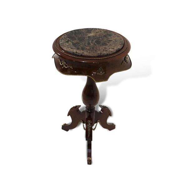 MACE Heritage - Brauner barocker Beistelltisch - Oberfläche aus Marmor - Massivholz - Handgefertigt - Runde Form mit Wellenkanten - Messing