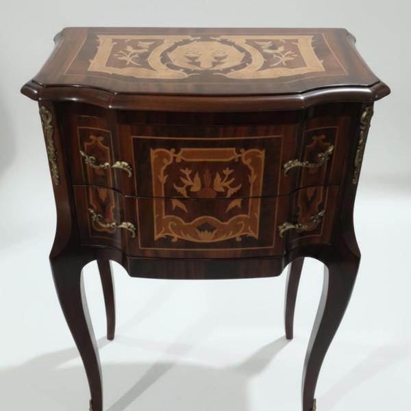 MACE Heritage – Baroque Louis XV Marquetry Chest of Drawers in Dark Brown with Brass