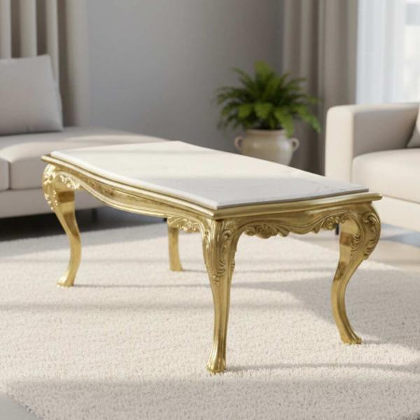 MACE Heritage – Bespoke Solid Brass Coffee Table with Natural Marble Top, Lion Claw Feet