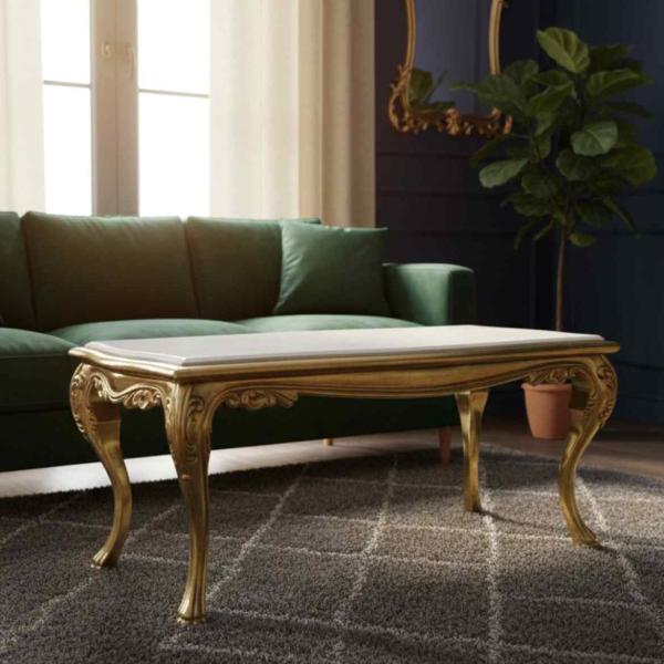 MACE Heritage – Bespoke Solid Brass Coffee Table with Natural Marble Top, Lion Claw Feet