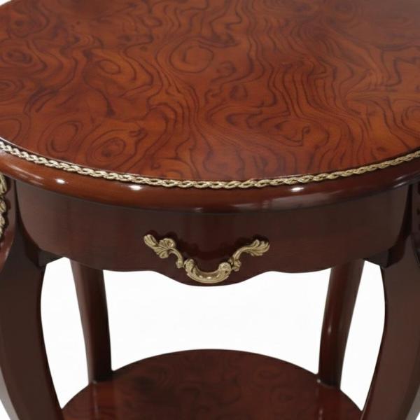 MACE Heritage – Round Baroque Side Table in Warm Brown Wood with Drawer and Brass Ornaments