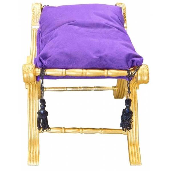 Barocke Sitzhocker Bank - Degobart - Lila Samtstoff - Vergoldetes Holz - MACE