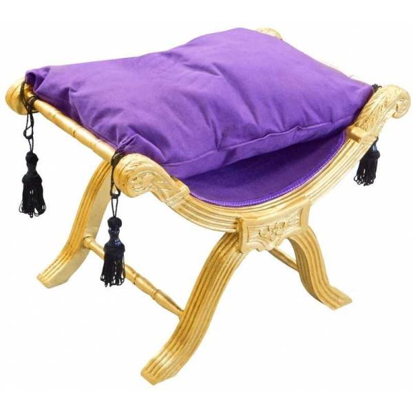 Barocke Sitzhocker Bank - Degobart - Lila Samtstoff - Vergoldetes Holz - MACE