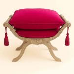 Barocke Sitzhocker Bank - Degobart - Samtstoff Rose fuchsia - Holz Silber - MACE
