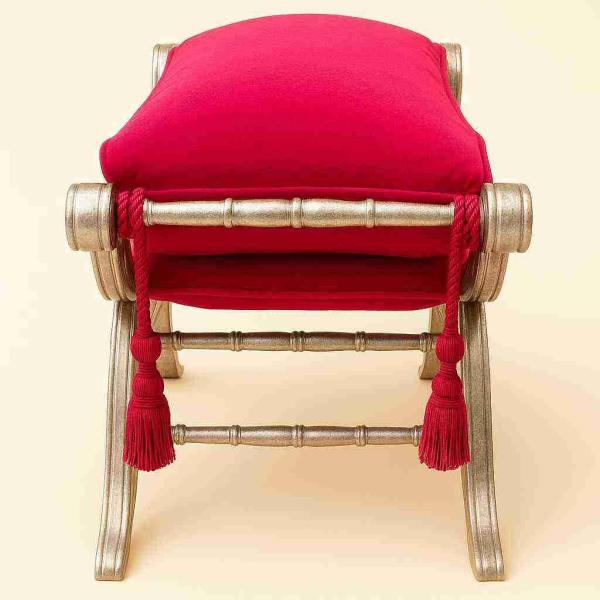 Barocke Sitzhocker Bank - Degobart - Samtstoff Rose fuchsia - Holz Silber - MACE