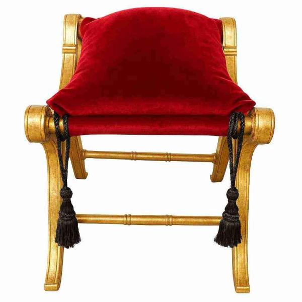 Barocke Sitzhockerbank - Degobart - Schwarzer Samtstoff - Vergoldetes Holz - MACE
