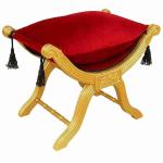 Barocke Sitzhockerbank - Degobart - Schwarzer Samtstoff - Vergoldetes Holz - MACE