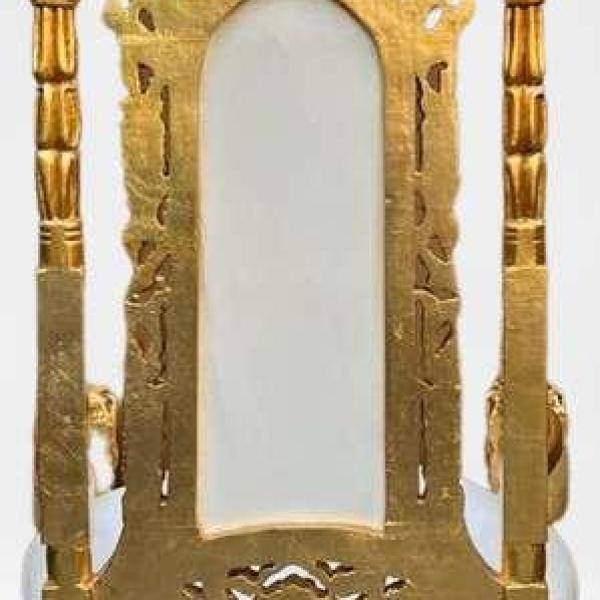 MACE Heritage - Barocker Löwenthron-Sessel-Kunstleder-Weiß/Gold - Handgefertigter königlicher Sessel-Hochzeitssessel-Barockmöbel