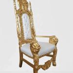 MACE Heritage - Barocker Löwenthron-Sessel-Kunstleder-Weiß/Gold - Handgefertigter königlicher Sessel-Hochzeitssessel-Barockmöbel