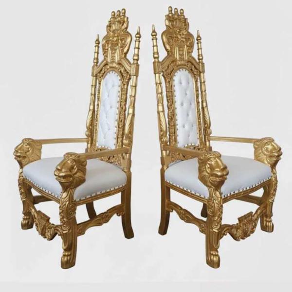 MACE Heritage - Barocker Löwenthron-Sessel-Kunstleder-Weiß/Gold - Handgefertigter königlicher Sessel-Hochzeitssessel-Barockmöbel