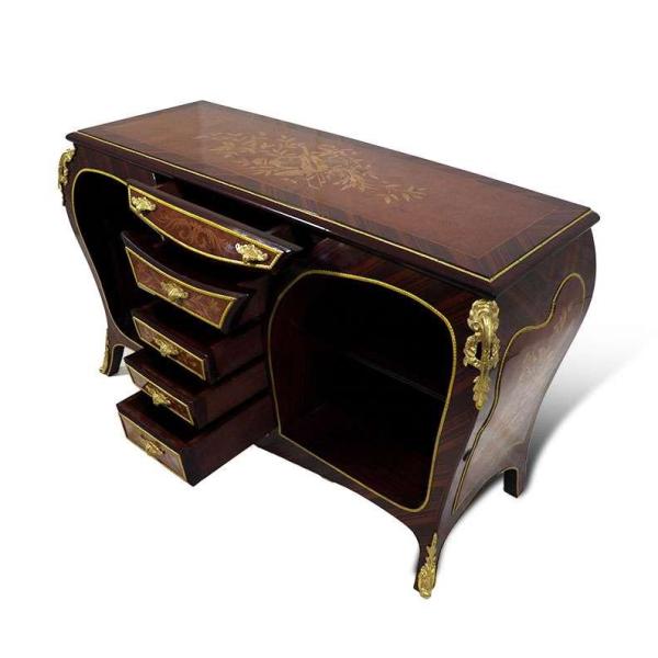 MACE Heritage - Barock TV-Tisch - Farbe Braun - Messing - Fünf Schubladen - Zwei Einlegeböden - Intarsien - Barockmöbel - 116cm Breite