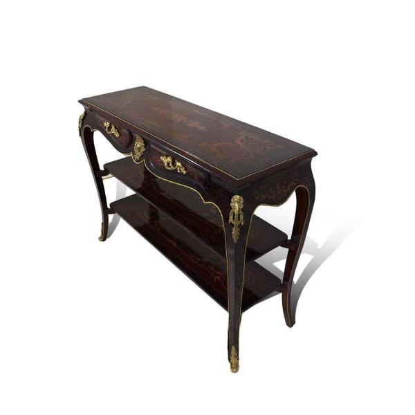 MACE Heritage - Barock TV-Tisch-Braun Farbe-Messing-Zwei Schubladen-Zwei Holzeinlegeböden -Holzoberfläche - Intarsien - Barock Möbel - 110cm Breite