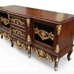 MACE Heritage – Baroque TV Unit in Brown Beech Wood with Gold Paper Leafs – Handcrafted – 145×60×65 cm