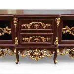 MACE Heritage – Baroque TV Unit in Brown Beech Wood with Gold Paper Leafs – Handcrafted – 145×60×65 cm