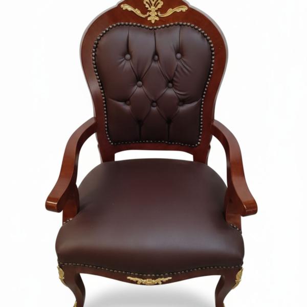 MACE Heritage – Barocker Executive-Bürosessel mit Antik-Messingakzenten, Kunstlederpolsterung und Hochglanz-Holzfurnier