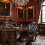 MACE Heritage – Executive Drehstuhl aus Leder in Dunkelbraun, Louis-inspiriert, hochglänzender Massivholzrahmen
