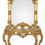 MACE-Barock-Gold-Konsole-Handgefertigt-Massivholz-Spiegel-Beige Marmorplatte-Wohnzimmer-Halle-Klassikmöbel-H 225cm