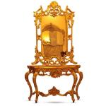 Baroque Golden Console with beige marble and mirror frame antique style