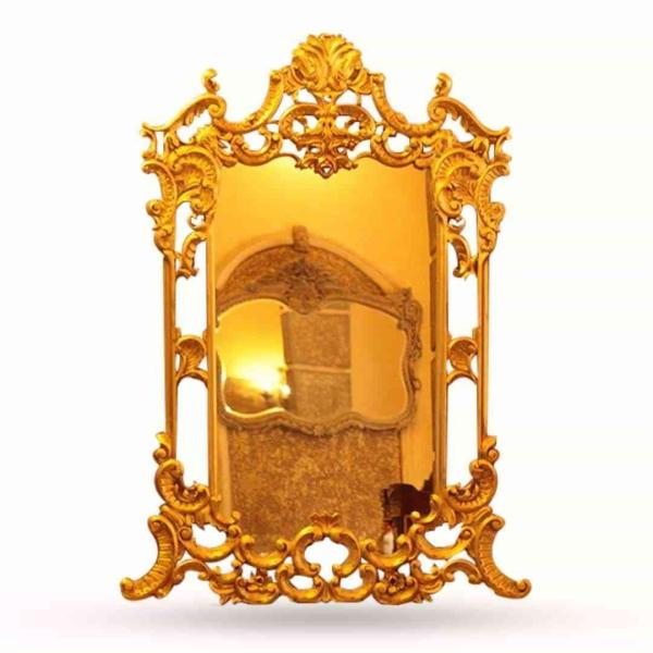 Baroque Golden Console with beige marble and mirror frame antique style
