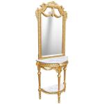 Barock Louis XVI- Halbkreis-Konsole - Spiegel+Konsole - Gold - Weißer Marmor - Klassische Möbel - Wohnzimmermöbel - MACE