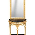 Barock Louis XVI- Halbkreis-Konsole - Spiegel+Konsole - Gold - Weißer Marmor - Klassische Möbel - Wohnzimmermöbel - MACE