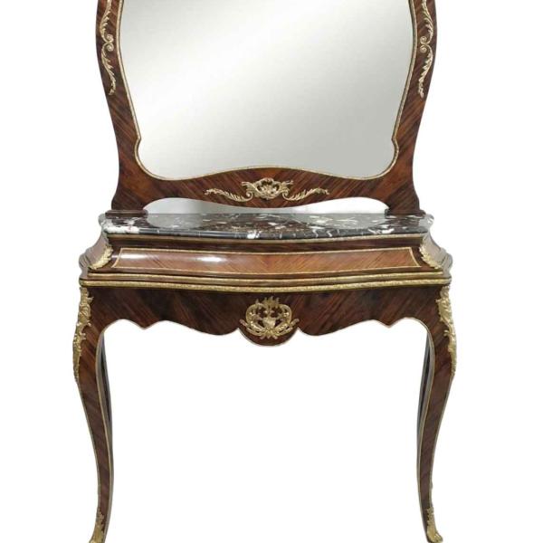 MACE Heritage – Barock Konsolentisch mit Spiegel – Echtholz, Marmorplatte & goldene Verzierungen – Luxus Louis-Stil Set