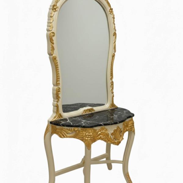Barocke Konsole - Stil Louis XVI - Klassische Möbel - Weiß/Goldfarbe - Beigefarbener Marmor - MACE