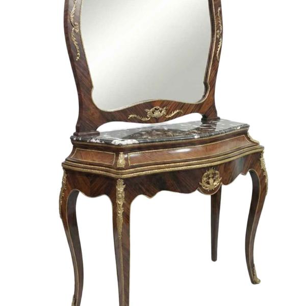 MACE Heritage – Barock Konsolentisch mit Spiegel – Echtholz, Marmorplatte & goldene Verzierungen – Luxus Louis-Stil Set