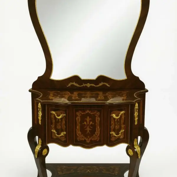 MACE Heritage – Baroque Brown Console Table with Mirror in Mahogany Look & Brass Details – 110×92 cm + Mirror 107×99 cm