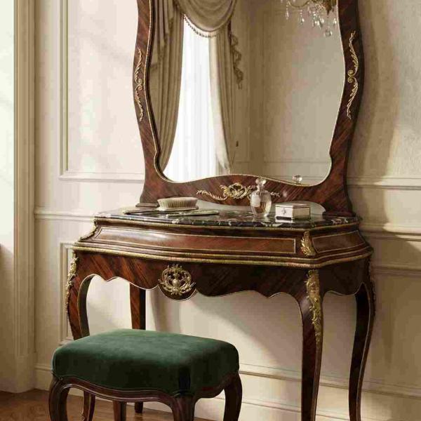 MACE Heritage – Barock Konsolentisch mit Spiegel – Echtholz, Marmorplatte & goldene Verzierungen – Luxus Louis-Stil Set