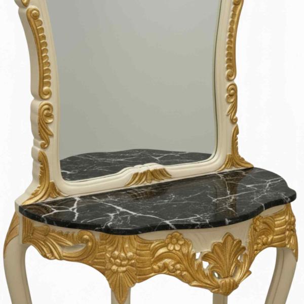 Barocke Konsole - Stil Louis XVI - Klassische Möbel - Weiß/Goldfarbe - Beigefarbener Marmor - MACE