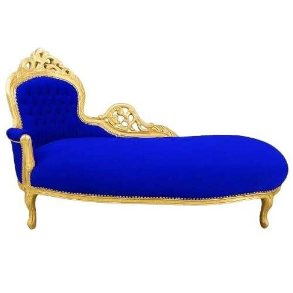 Baroque chaise lounge sofa - Louis XV - Blue velvet - Gold frame - classic furniture - 155cm - MACE