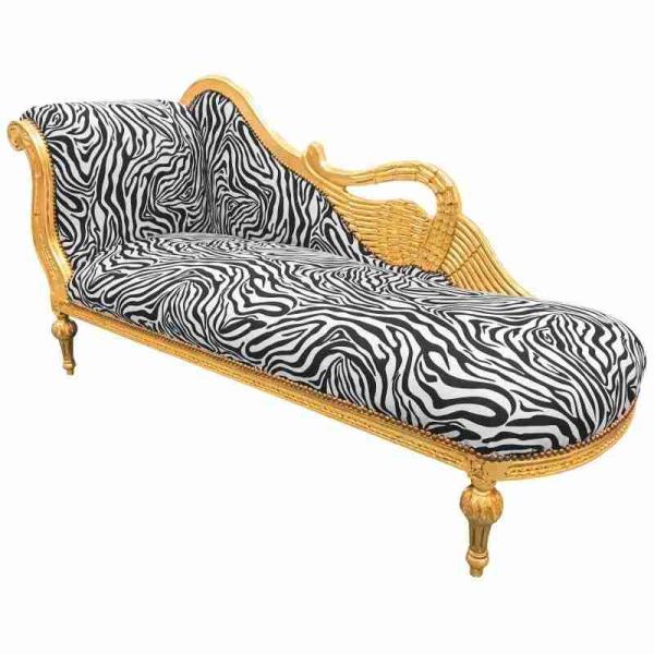 Baroque large swan chaise lounge - Zebra fabric - Gold wood frame - Handmade - MAC