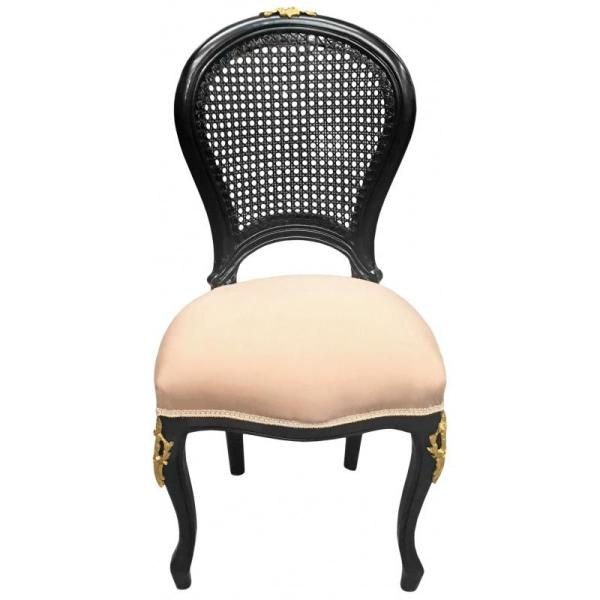 MACE Baroque Louis XV Caned Dining Armchair – Black & Beige with Brass Details